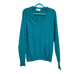 Vintage Christian Dior V-Neck Sweater Teal Blue Knit Orlon Acrylic  USA Large